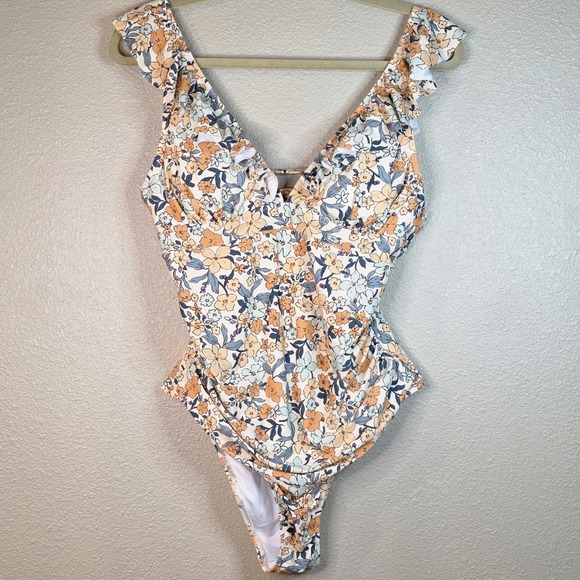 Cupshe Ditsy Floral Flutter Sleeve One-Piece Swimsuit V Neck Lace Up Back Large - Picture 3 of 10